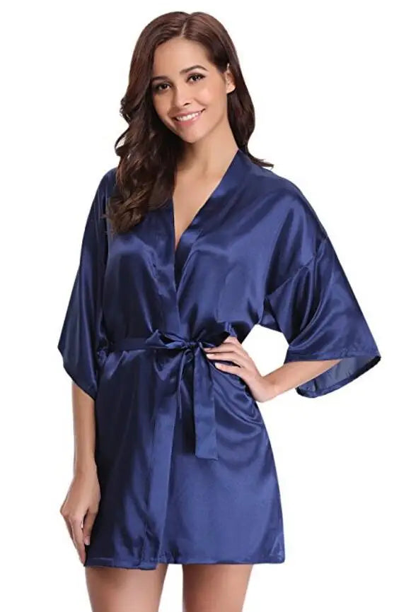 Peignoir Femme en Satin Court bleu marine