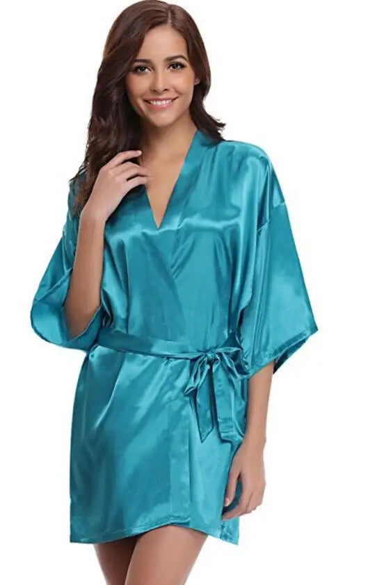 Peignoir Femme en Satin Court bleu vert