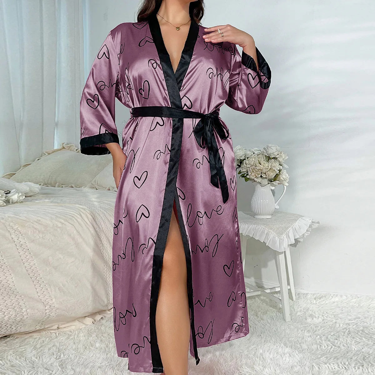Peignoir Femme en Satin Grande Taille violet