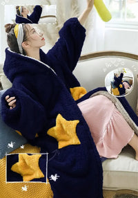 Thumbnail for Peignoir de Bain Femme avec Capuche Moelleux bleu foncé