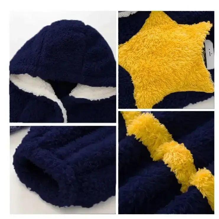 Peignoir de Bain Femme avec Capuche Moelleux détail bleu