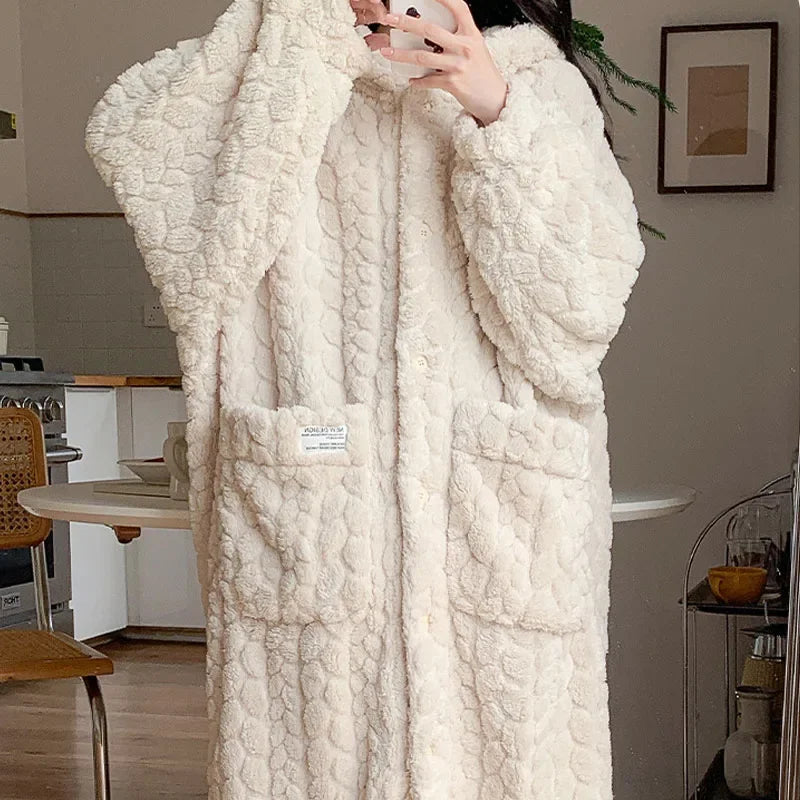 Peignoir de bain Femme avec Capuche Beige de face