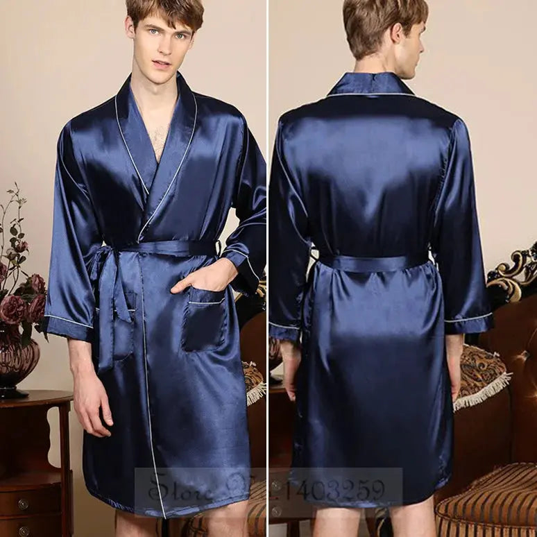 Peignoir de bain Homme Satin bleu marine