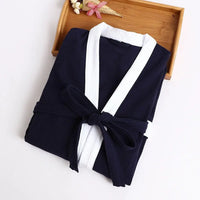 Thumbnail for Peignoir de bain homme nid d'abeille bleu marine liseré blanc