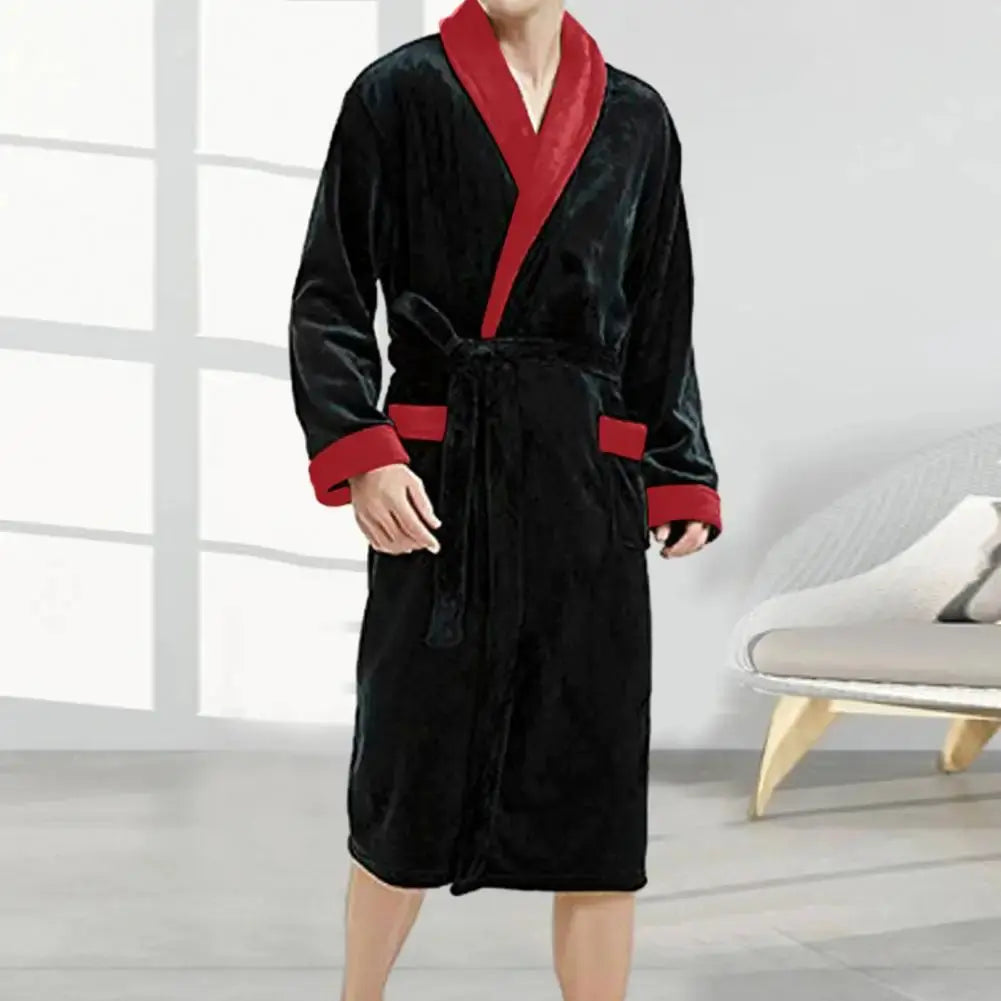 Peignoir de bain homme noir rouge