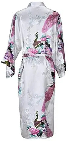 Peignoir kimono femme en satin blanc dos