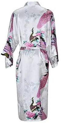 Thumbnail for Peignoir kimono femme en satin blanc dos