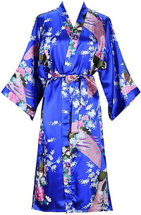 Thumbnail for Peignoir kimono femme en satin bleu royal