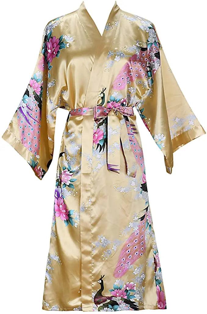 Peignoir kimono femme en satinjaune