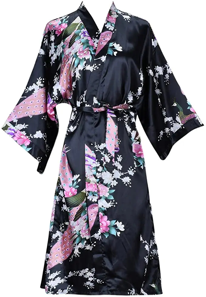 Peignoir kimono femme en satin noir