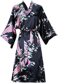 Thumbnail for Peignoir kimono femme en satin noir