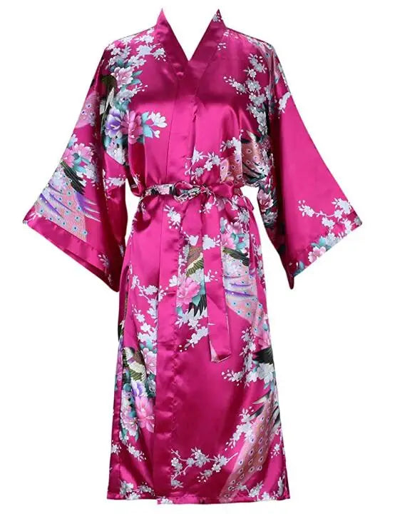 Peignoir kimono femme en satin rose