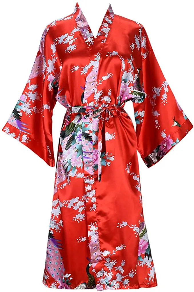 Peignoir kimono femme en satin rouge