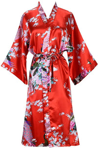 Thumbnail for Peignoir kimono femme en satin rouge