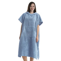 Thumbnail for Poncho de bain Adulte Coton bleu clair manches courtes