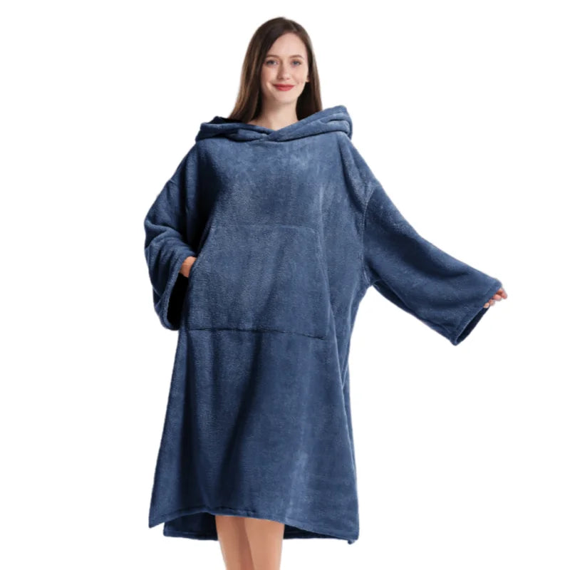 Poncho de bain Adulte Coton bleu foncé manches longues