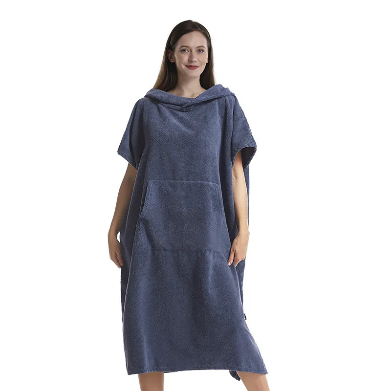 Poncho de bain Adulte Coton bleu foncé manches courtes