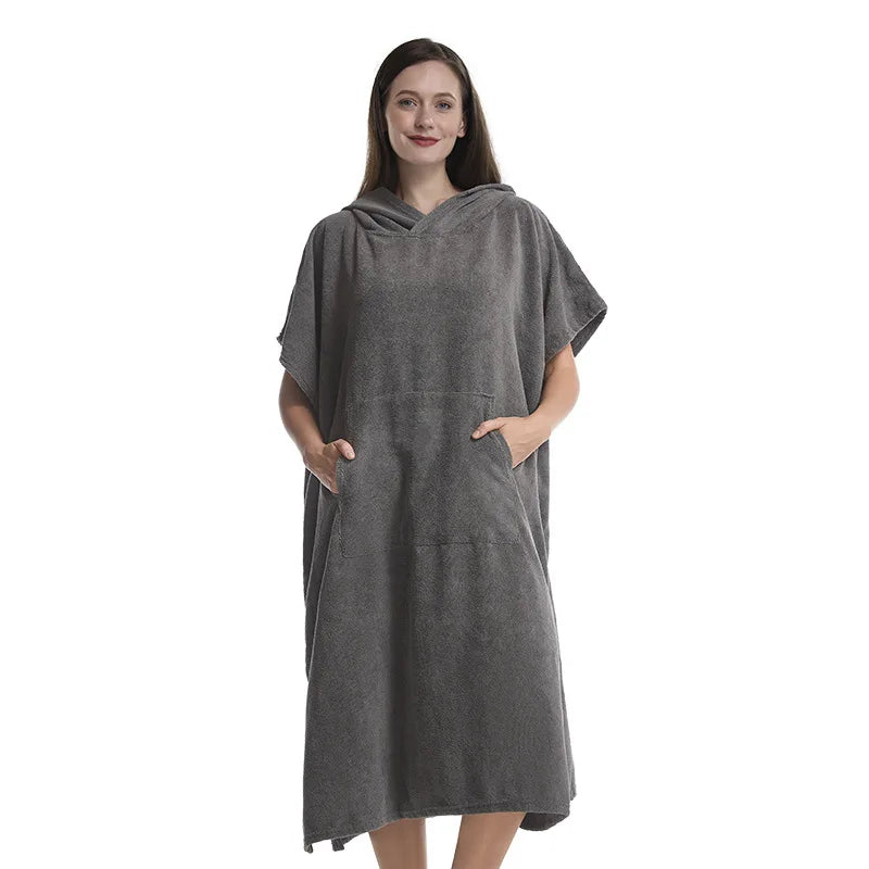 Poncho de bain Adulte Coton gris manches courtes