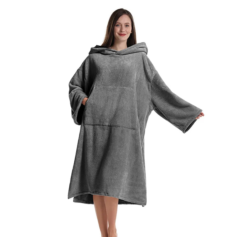 Poncho de bain Adulte Coton gris manches longues