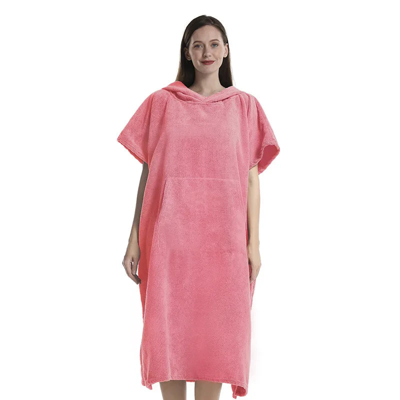 Poncho de bain Adulte Coton rose manches courtes