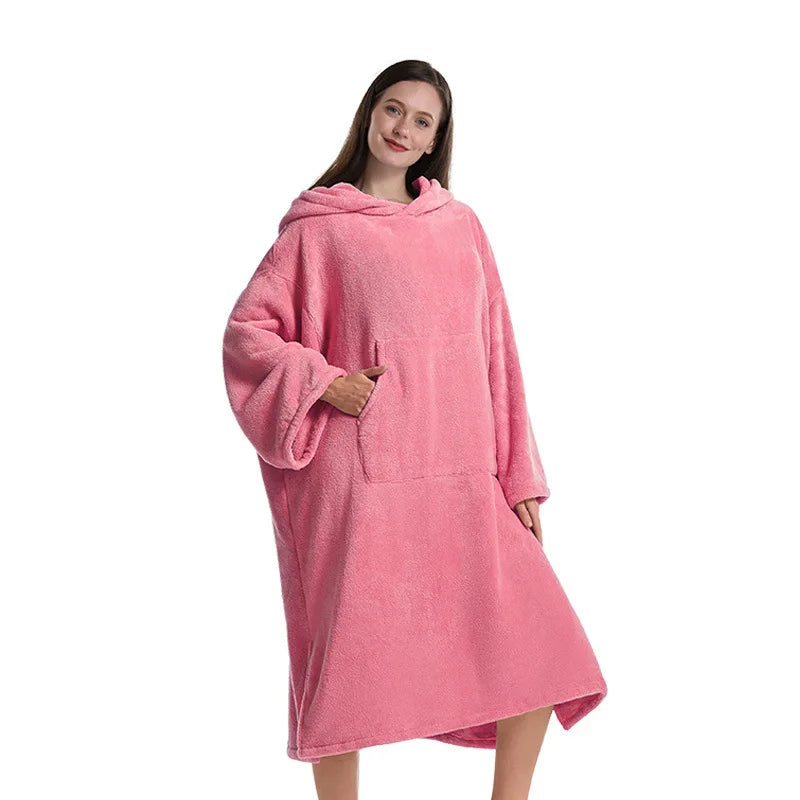 Poncho de bain Adulte Coton rose manches longues