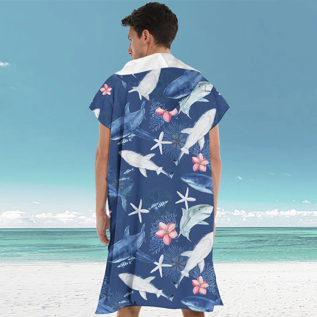 Poncho de bain Adulte Homme bleu requins