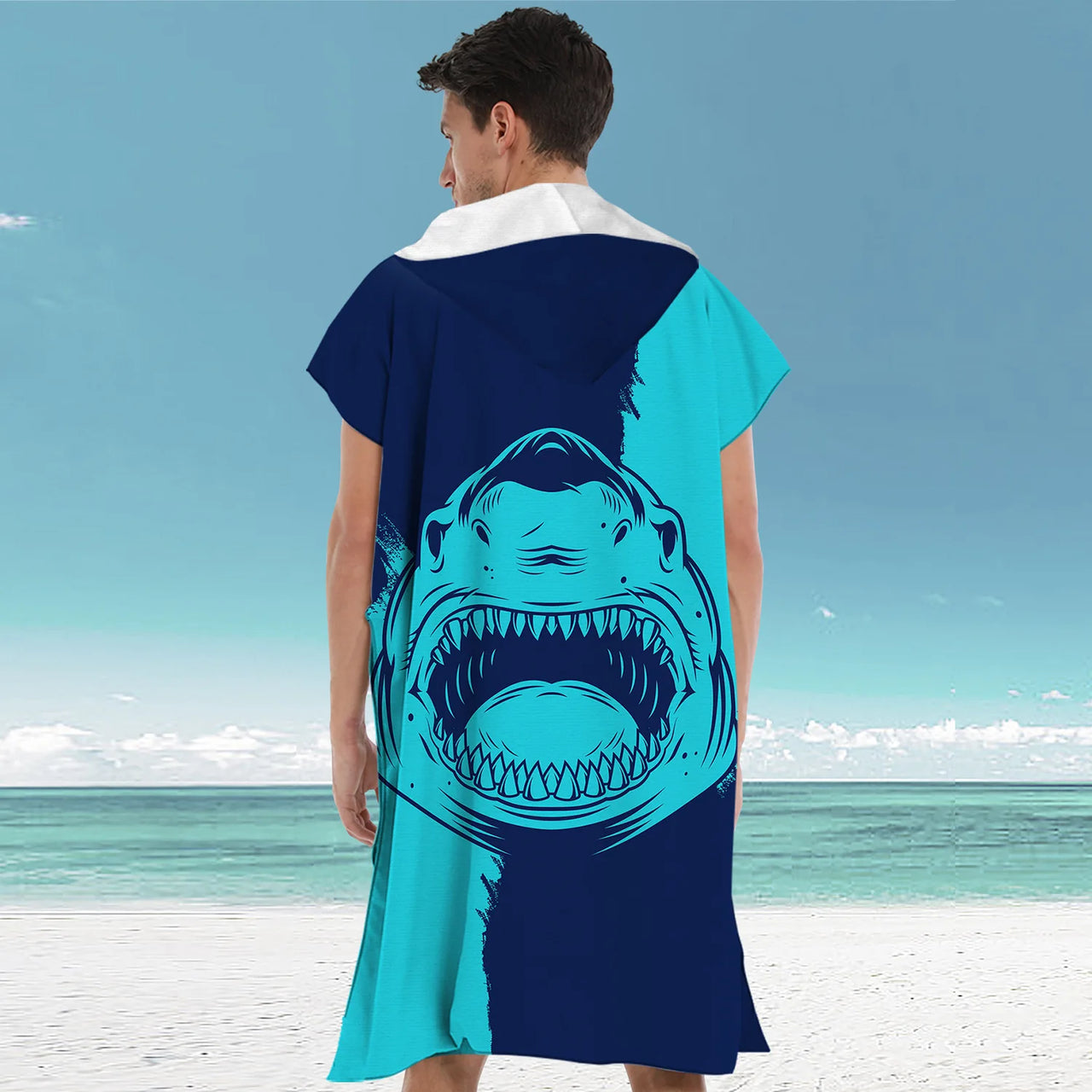 Poncho de bain Adulte Homme requin de face