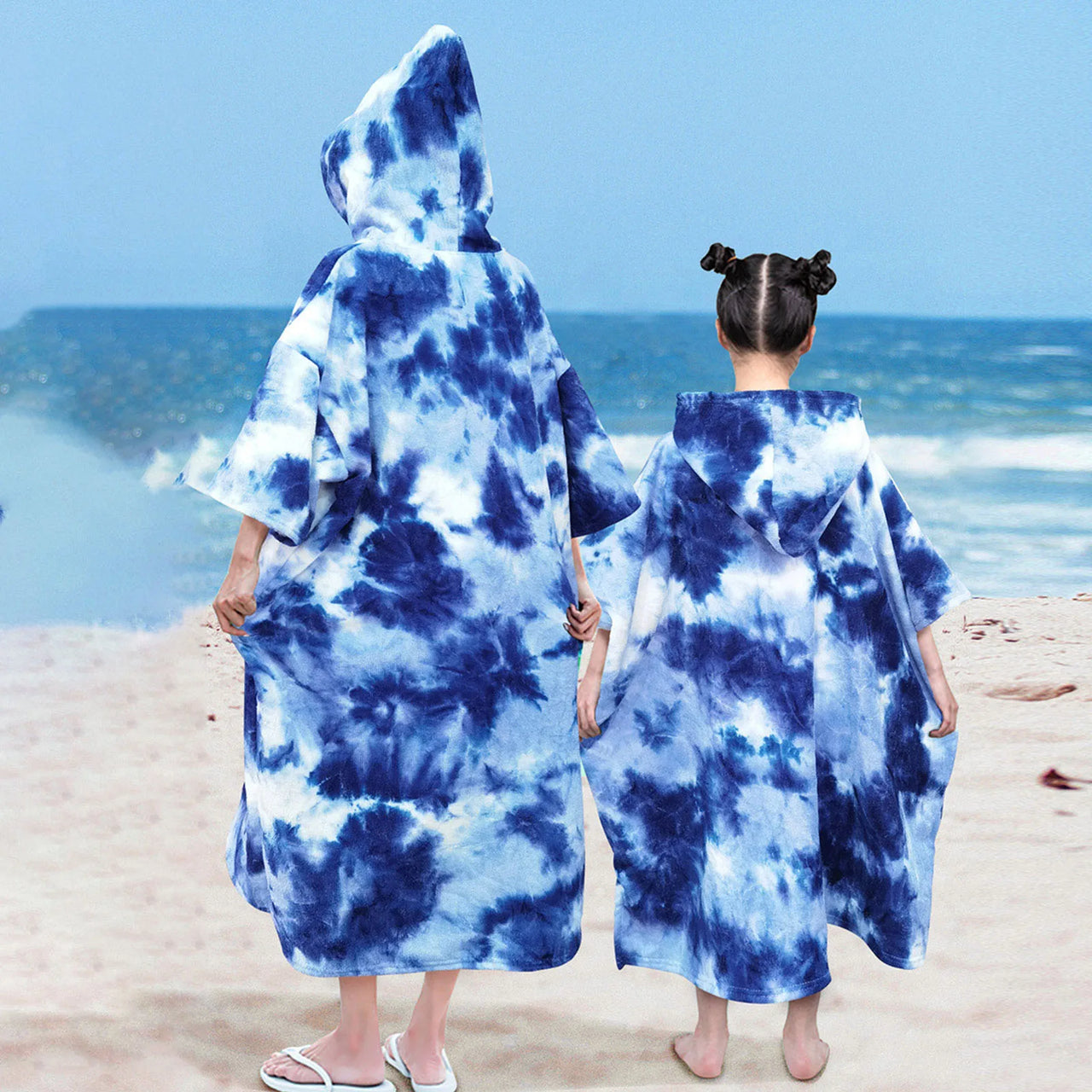 Poncho de bain Adulte avec Capuche bleu blanc