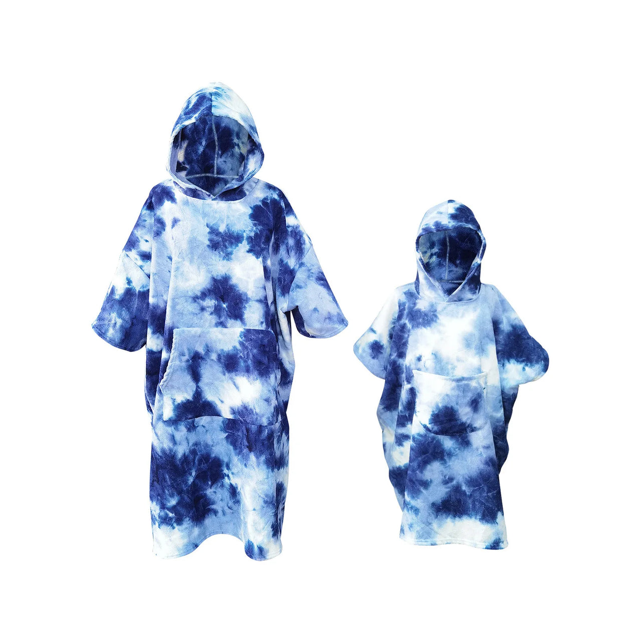 Poncho de bain Adulte avec Capuche bleu blanc de face