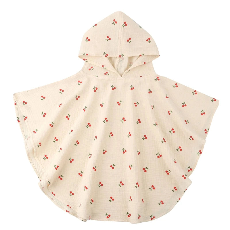 Poncho de bain Enfant Coton blanc cerise