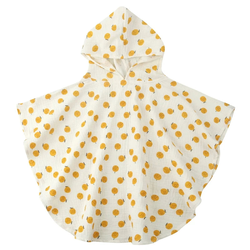 Poncho de bain Enfant Coton blanc orange