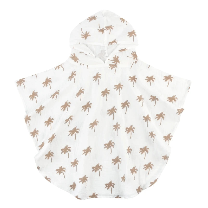 Poncho de bain Enfant Coton blanc palmier