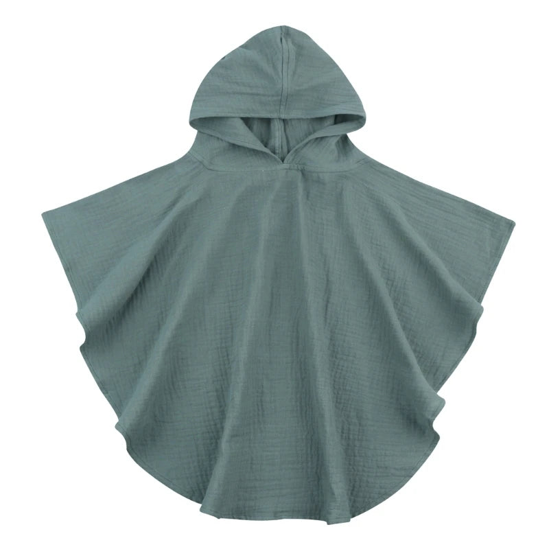 Poncho de bain Enfant Coton bleu vert uni